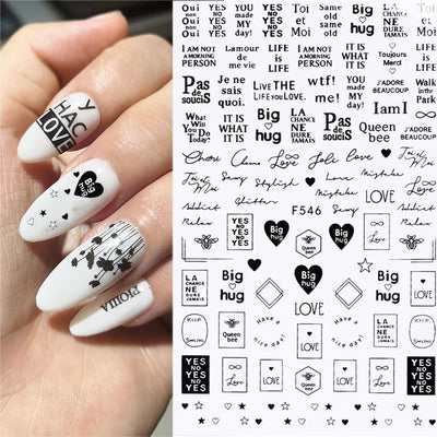 Black White Line Flower 3D Nail Sticker Nail Art Supplies Bronzing Geometric Pattern Sticker Nail Decals Nail Parts Manicure
