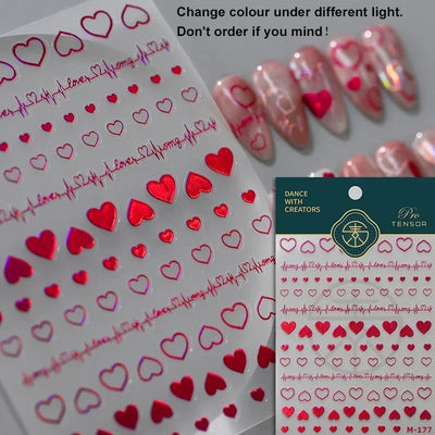 Cat's Eye 5D Gradient European Love Heart Gem Wing Crystal Geometric Colorful Self Adhesive Nail Art Stickers Manicure Decals