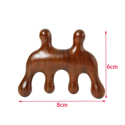 Sandalwood Head Meridian Massage Comb with Five Teeth Antistatic Massager Acupuncture Therapy Blood Circulation Wooden Combs