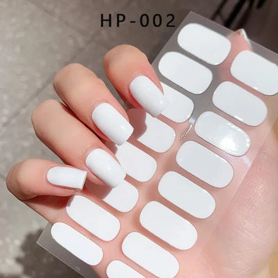 Semi-Cured Gel Nail Sticker 16Tips Glitter Pink UV Gel Nail Glitter Stickers Full Cover Long-Lasting UV Lamp Cured Manicure Tips