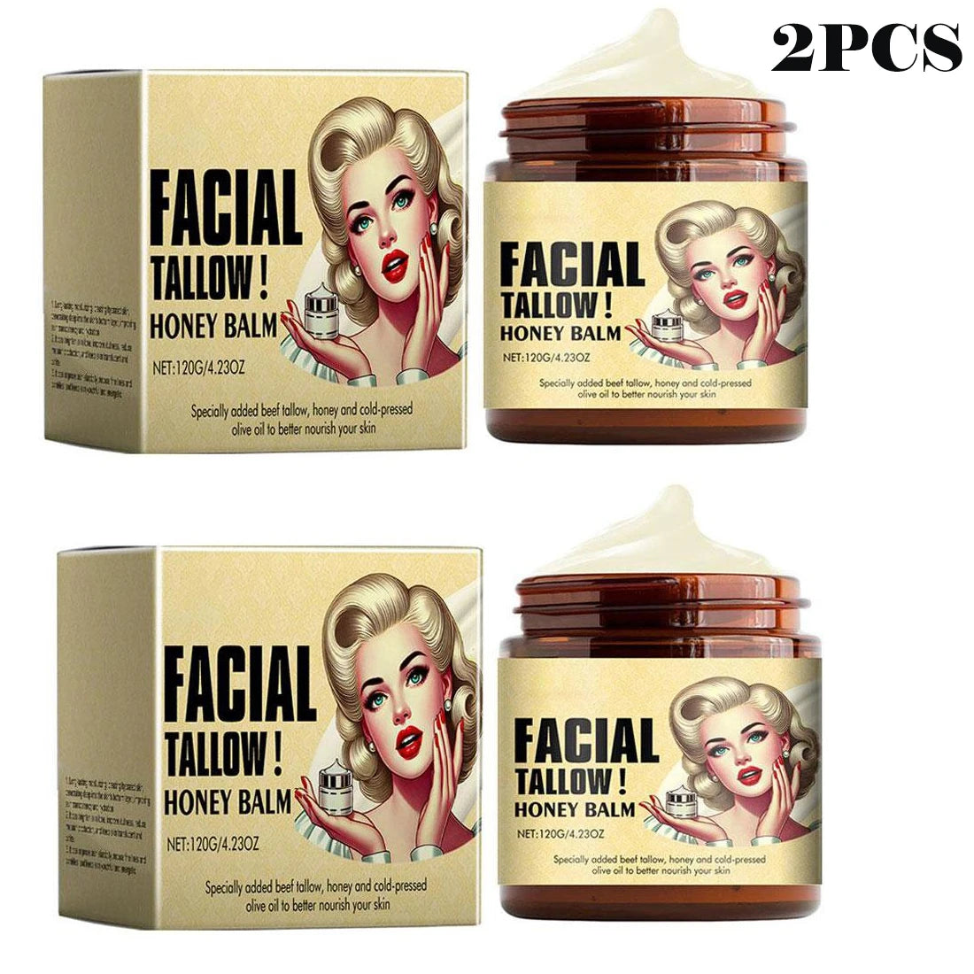 120g Whipped Beef Tallow And Honey Balm Moisturizing Beef Tallow Face Cream Body Lotion Grass Fed Grass Finished Face Cream Care