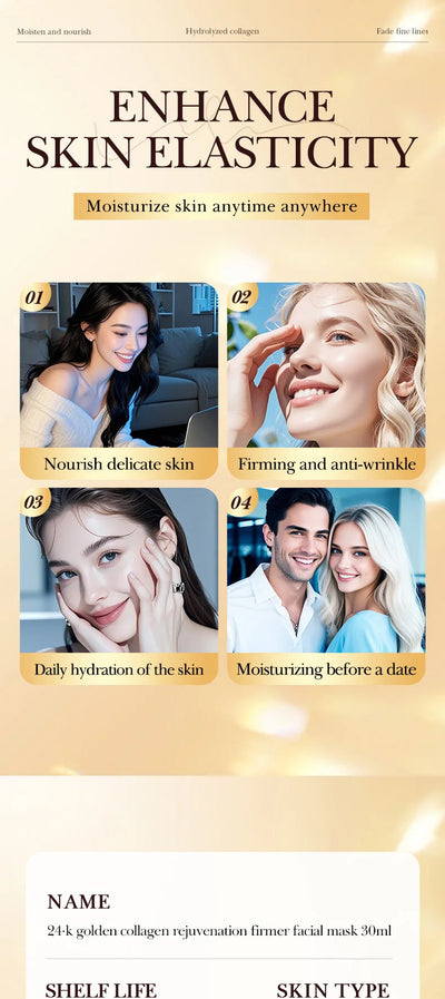 SADOER 24k Golden Collagen Facial Masks Anti Wrinkle Firming Moisturizing Anti-Aging Face Mask Beauty Facial Skin Care Products