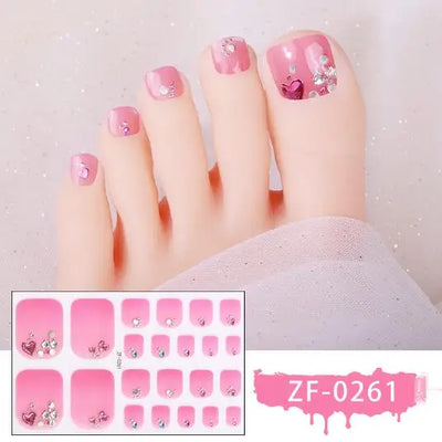 New Toe Nail Stickers Press On Full Cover Foot Nail Wraps Summer Holiday Butterfly Love Dimonds Finished Toenail Patch Tips Art