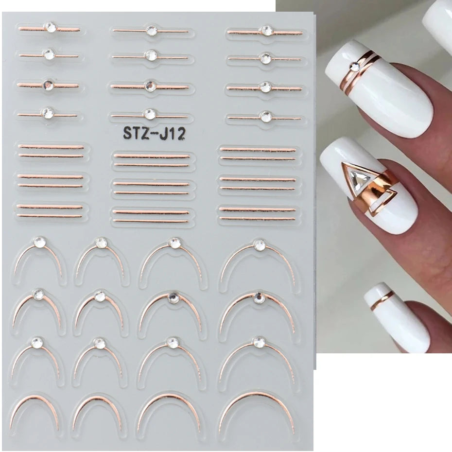 White 5D Pearl Lace Wave Lines Nail Art Stickers Elegant Exquisite Nail Decoration Decals Self Adhesive Transfer Slider Manicure