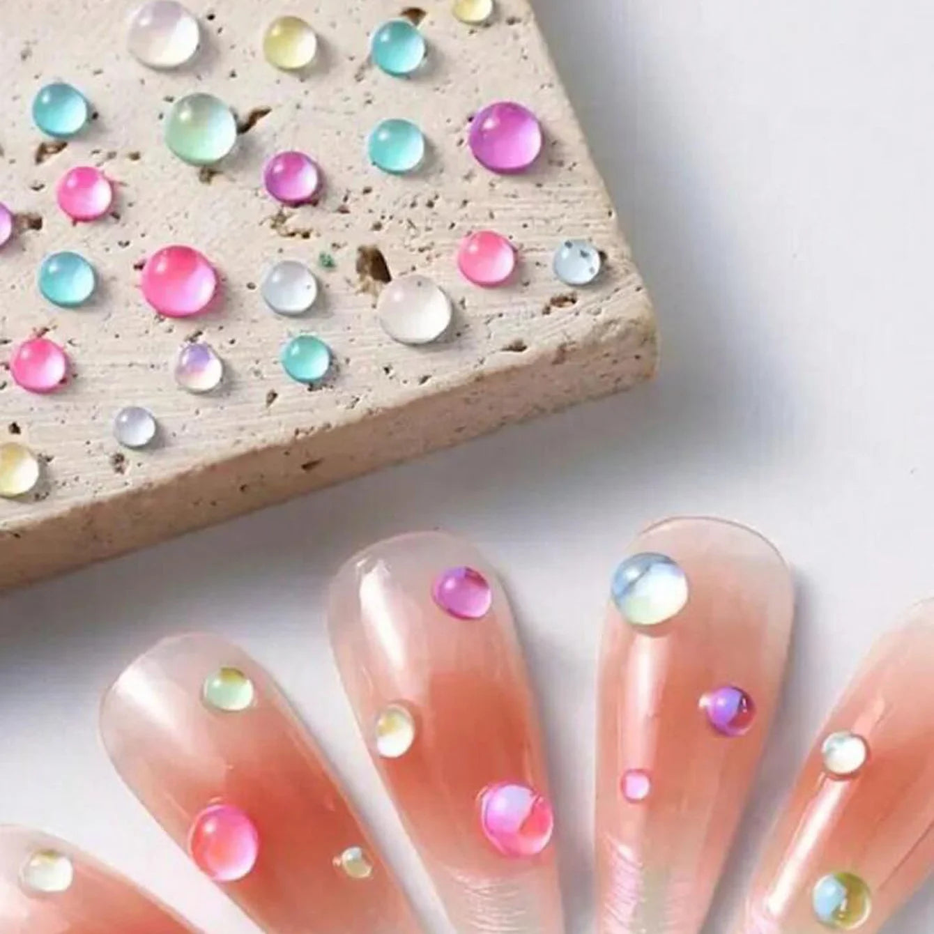 1Box Rainbow Mermaid Tears Nail Art Charms Macaron Bubble Beads Nail Art for Summer Aurora Half Spherical Glass Nail Decorations