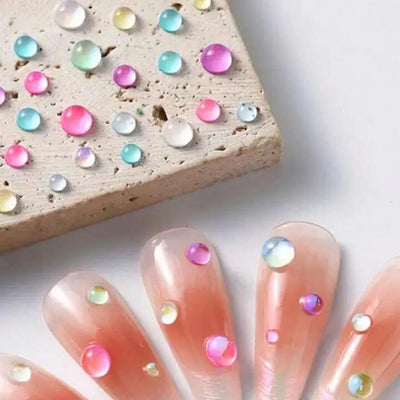 1Box Rainbow Mermaid Tears Nail Art Charms Macaron Bubble Beads Nail Art for Summer Aurora Half Spherical Glass Nail Decorations