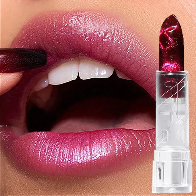Moisturizing Cat Eye Lipstick Mirror Glitter Metallic Lipstick Diamond Pink Pearl Sparkling Lip Gloss Color Changing Lips Makeup