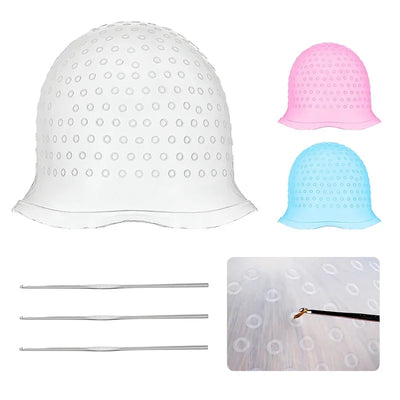 DIY Salon Dye Silicone Cap With Needle Hair Coloring Cap Hair Highlights Hat Reusable Soft Durable Hair Dye Tool Dye