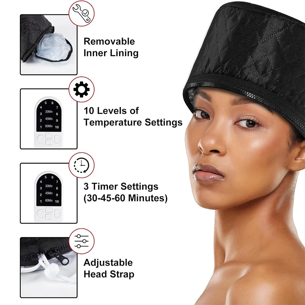 SPA Heat Cap Hair Steamer for Black Natural Hair 10 Level Hair Mask Hair Heating Cap for Hair Treatment Home Use