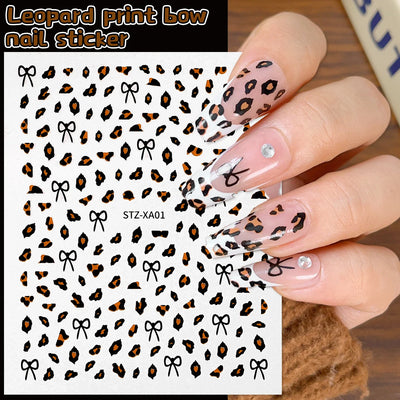 3D Leopard Print Nail Stickers Cute Kawaii Animal Print Gold Black Bow Nails Art Decals DIY Sexy Manicure Stickers Supplies