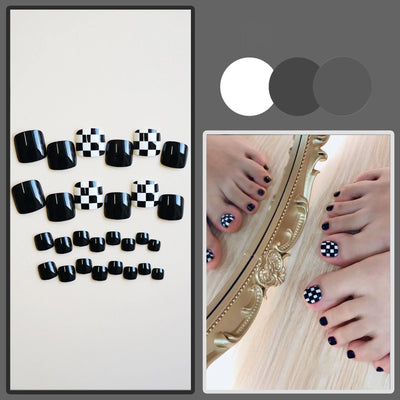 24pcs Gold Glitter Sequins False Toenails Fashion Blue Square Head Artificial Toe Nails Detachable Fake Toe Nails Full Cover