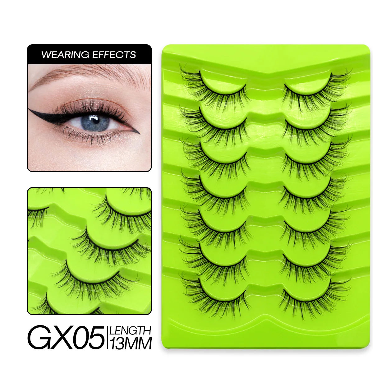 GROINNEYA Cat Eye Lashes Natural long Manga Lashes Faux Mink Eyelashes Winged End Eye Elongated Eyelashes Fake Lashes Soft