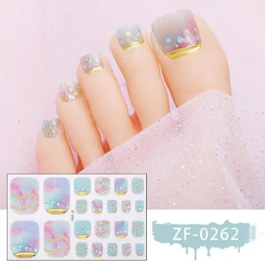 New Toe Nail Stickers Press On Full Cover Foot Nail Wraps Summer Holiday Butterfly Love Dimonds Finished Toenail Patch Tips Art