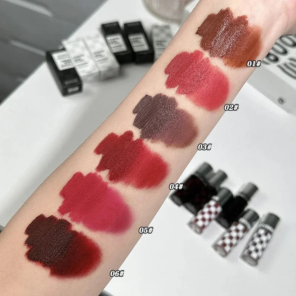 6 Color Punk Dark Red Lip Gloss Matte Lipstick Lasting Waterproof Smoky Dark Nude Purple Durable Natural Lip Tint Korea Makeup