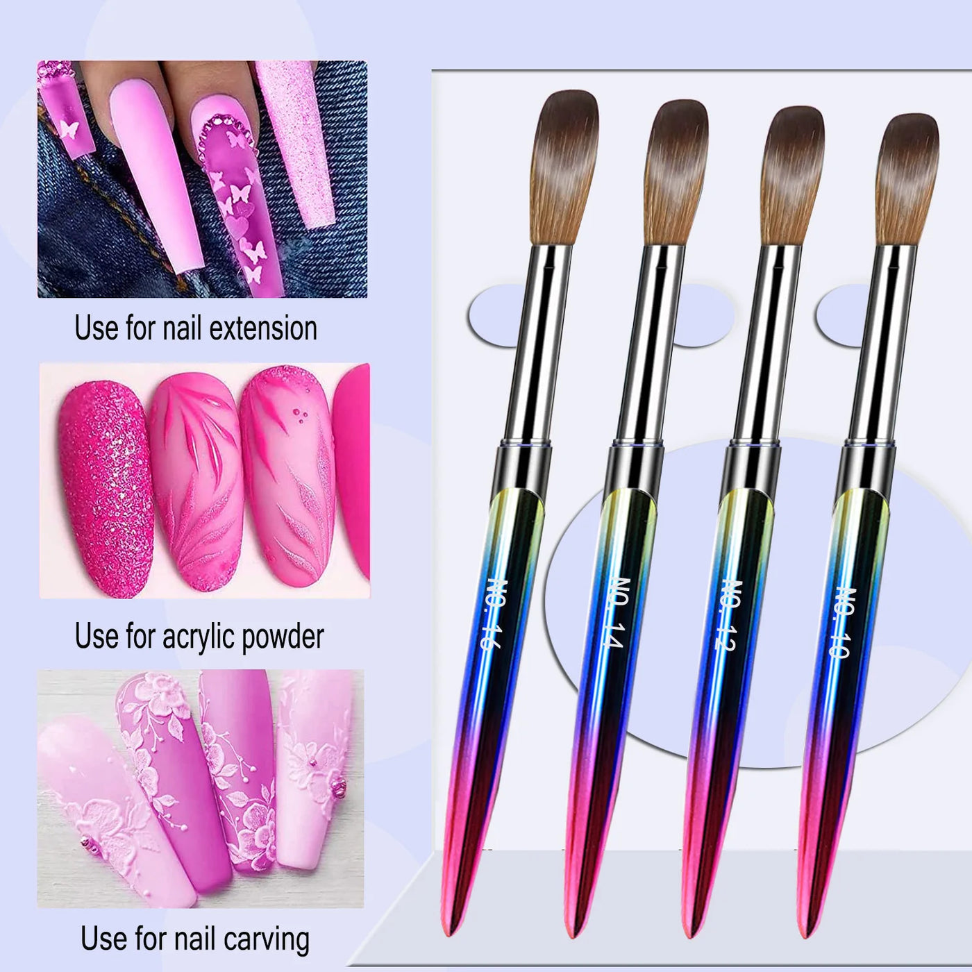 3/4/5 PCS Kolinsky Nail Art Brush Acrylic Powder Application Nail Mink Brush Gel Builder Nail Tools Manicure Extension Carving