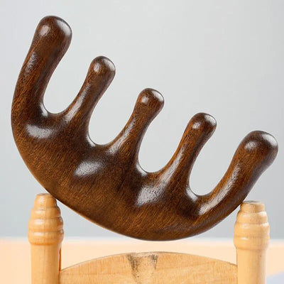 Sandalwood Head Meridian Massage Comb with Five Teeth Antistatic Massager Acupuncture Therapy Blood Circulation Wooden Combs