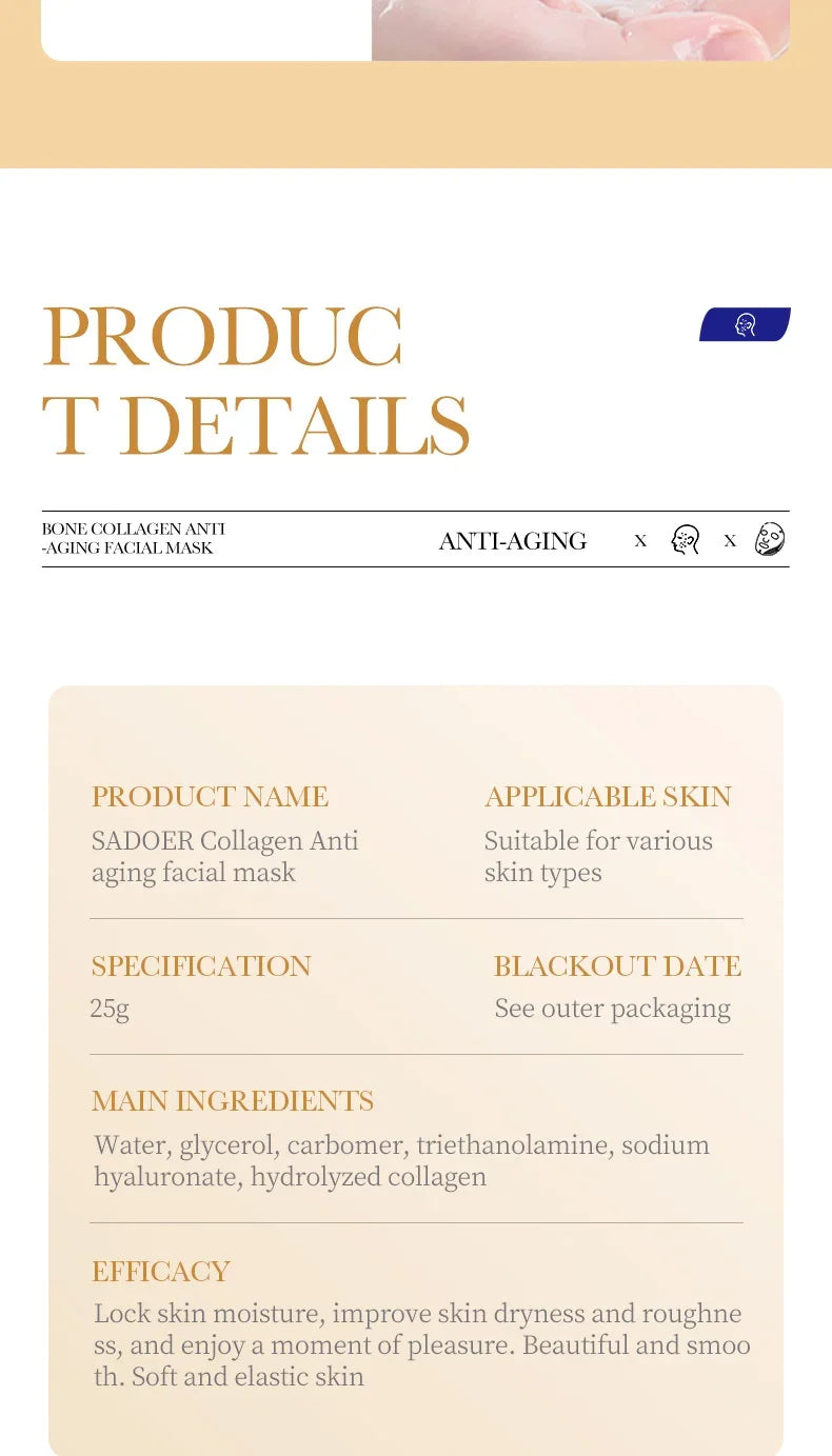 Collagen Anti Wrinkle Facial Mask Anti Aging Fade Fine Lines Firm Skin Moisturizing Brightening SkinCare Korean Cosmetics