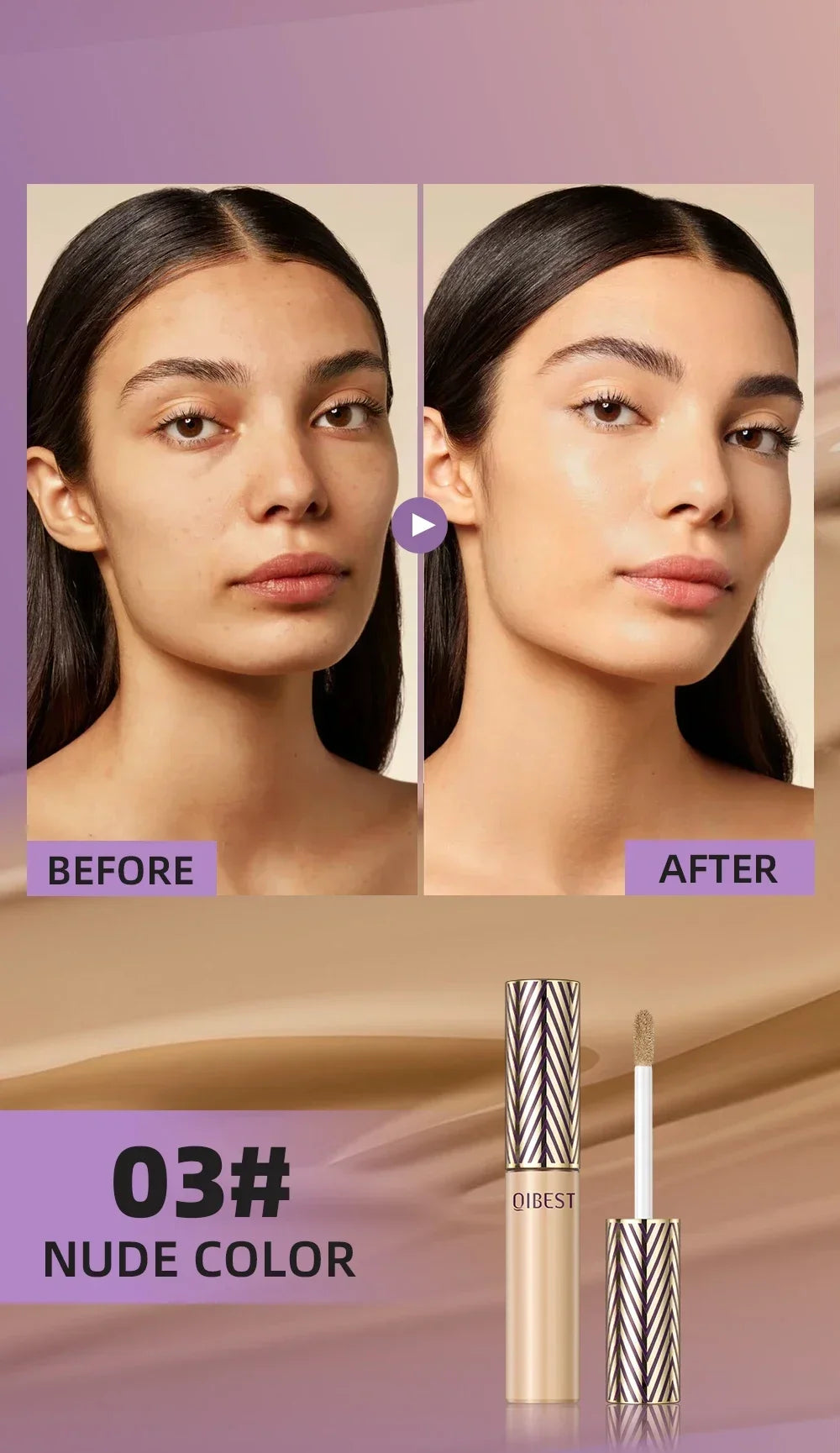 QIBEST Concealer Liquid Foundation Face Makeup Women Brightening Cream Full Coverage Concealer Lasting Modify Corrector Skin