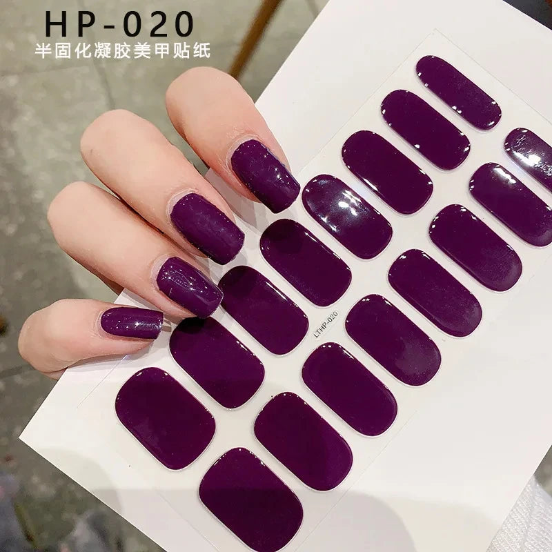Semi-Cured Gel Nail Sticker 16Tips Glitter Pink UV Gel Nail Glitter Stickers Full Cover Long-Lasting UV Lamp Cured Manicure Tips