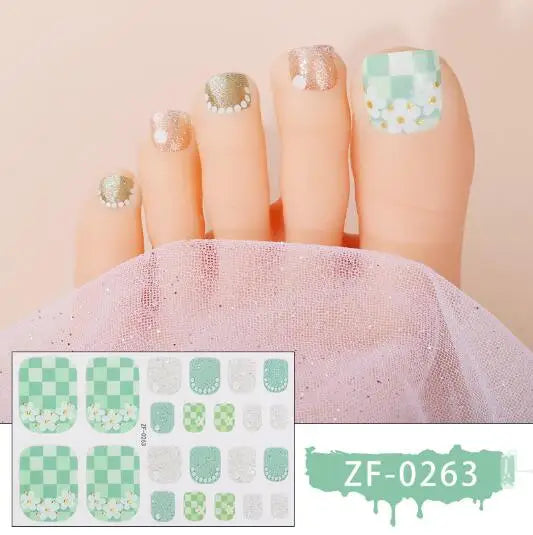 New Toe Nail Stickers Press On Full Cover Foot Nail Wraps Summer Holiday Butterfly Love Dimonds Finished Toenail Patch Tips Art