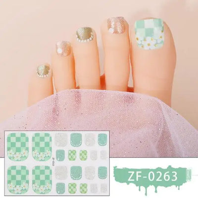 New Toe Nail Stickers Press On Full Cover Foot Nail Wraps Summer Holiday Butterfly Love Dimonds Finished Toenail Patch Tips Art