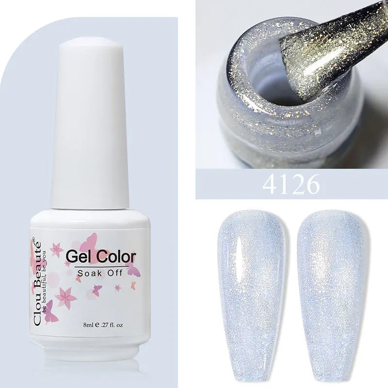 Clou Beaute 8ml Gel Polish Colorful Glitter UV Nail Gel Vernis Semi Permanent Glass Bottle Blue Green White Soak Off Gel Nail