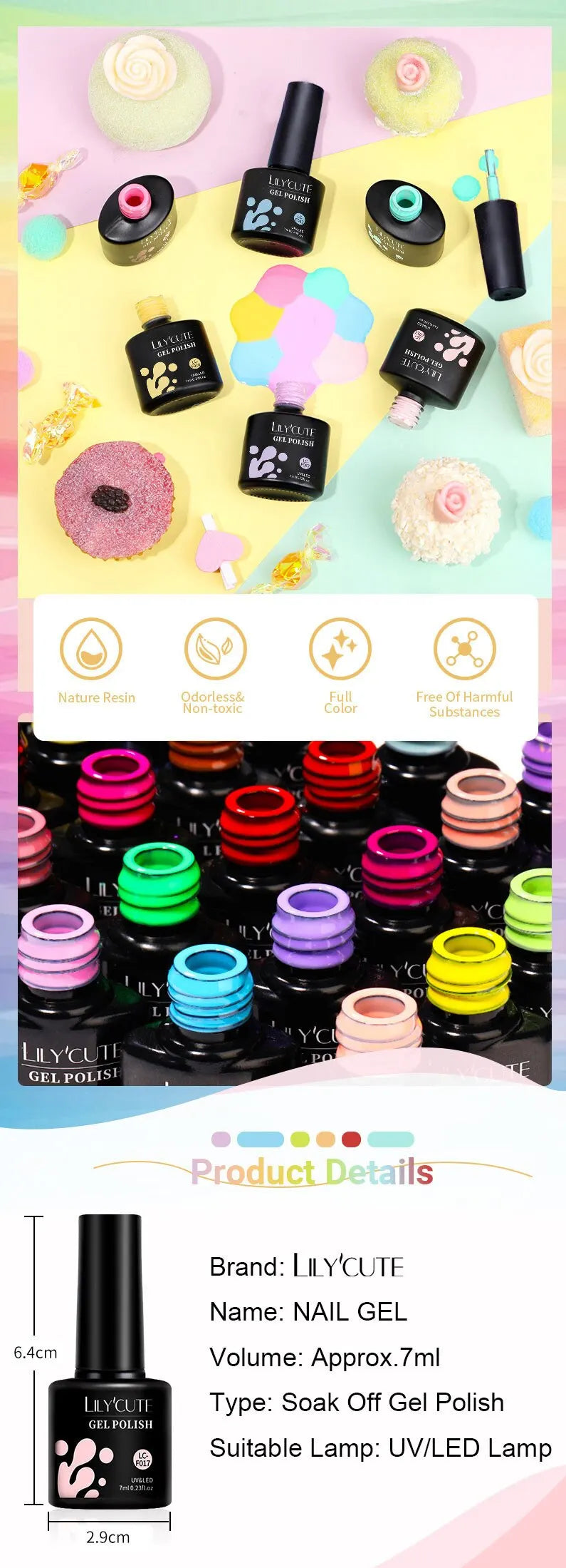LILYCUTE 12PCs/Set 7ml Macaron Nail Gel Polish Set Semi Permanent UV Gel Nail Varnish Soak Off Gel Nail Polish Kit Nails