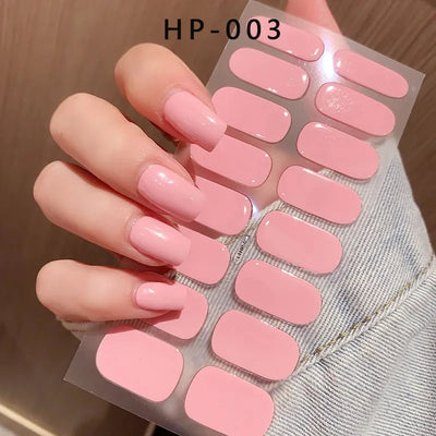 Semi-Cured Gel Nail Sticker 16Tips Glitter Pink UV Gel Nail Glitter Stickers Full Cover Long-Lasting UV Lamp Cured Manicure Tips