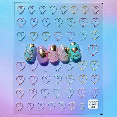 Cat's Eye 5D Gradient European Love Heart Gem Wing Crystal Geometric Colorful Self Adhesive Nail Art Stickers Manicure Decals