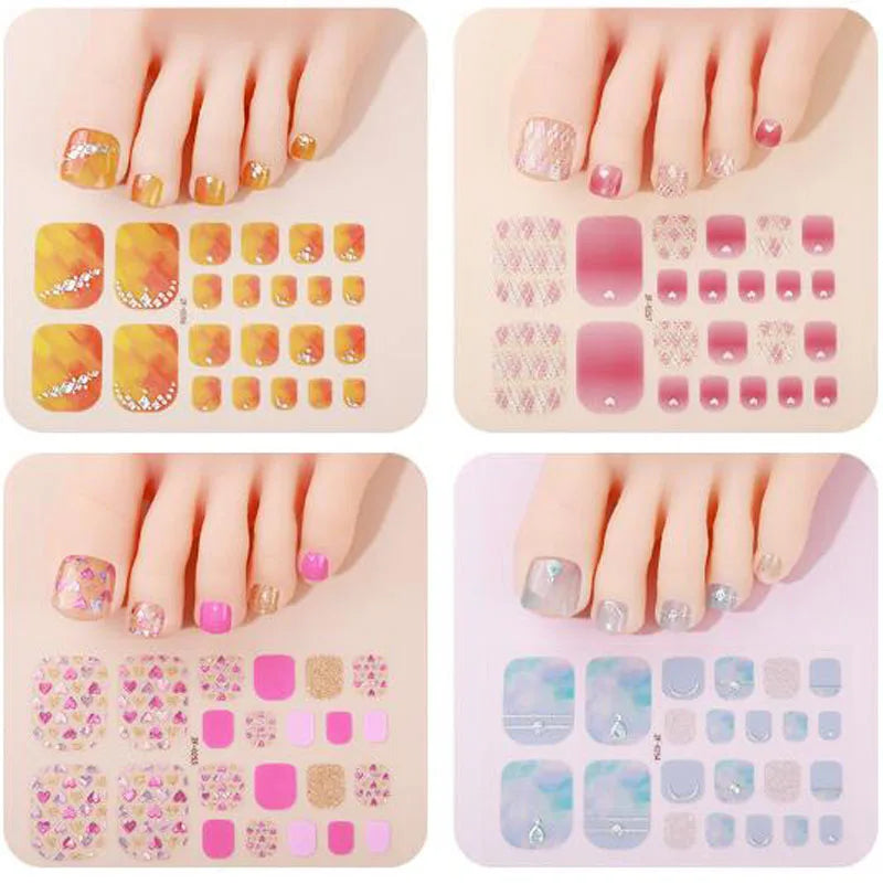 New Toe Nail Stickers Press On Full Cover Foot Nail Wraps Summer Holiday Butterfly Love Dimonds Finished Toenail Patch Tips Art