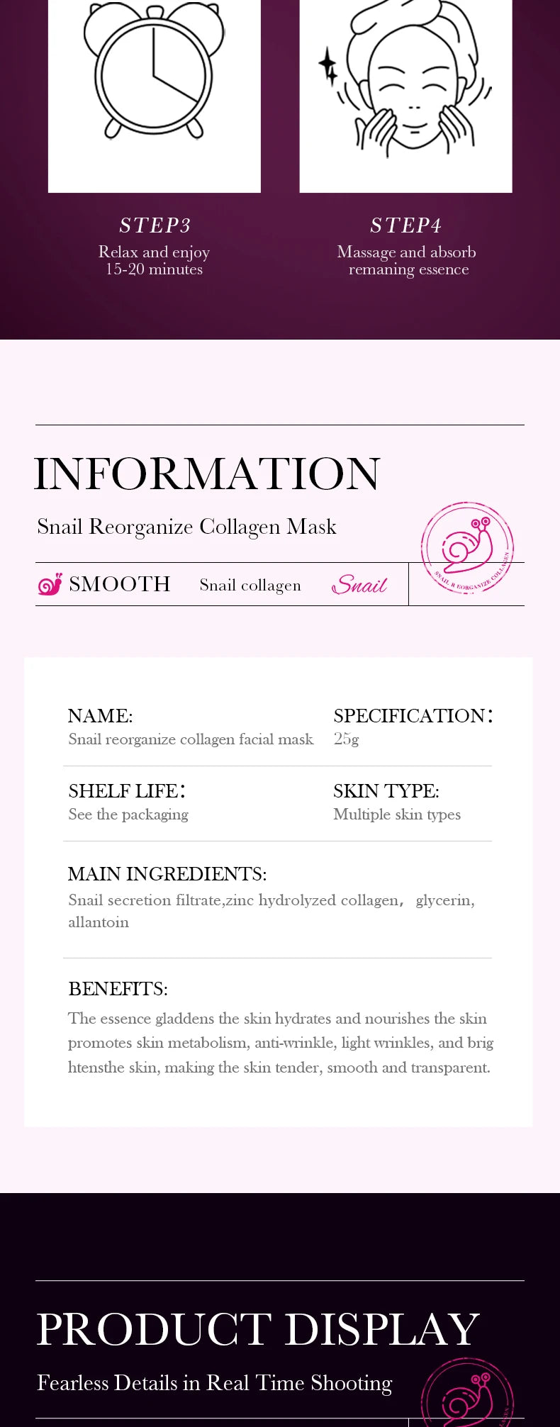 1/3/5/10pcs Snail Collagen Moisturizing Face Mask Replenishment Firming Tender Facial Mask Skin Care Korean Cosmetics