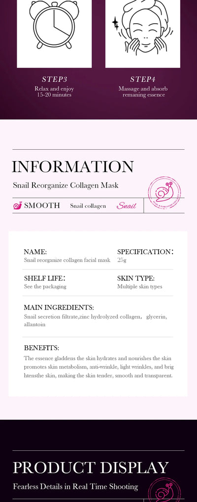 1/3/5/10pcs Snail Collagen Moisturizing Face Mask Replenishment Firming Tender Facial Mask Skin Care Korean Cosmetics