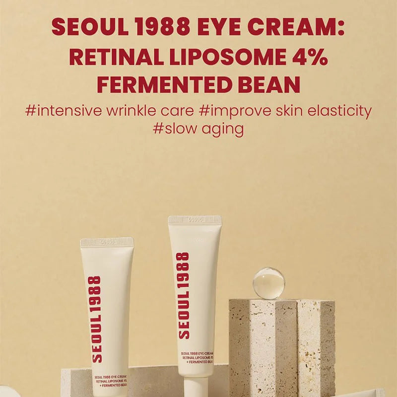 Seoul 1988 Anti-Aging Trio: 4% Retinal Eye Cream + 2% Retinal Serum w/ Black Ginseng for Wrinkles & Brightening,Korean Skincare