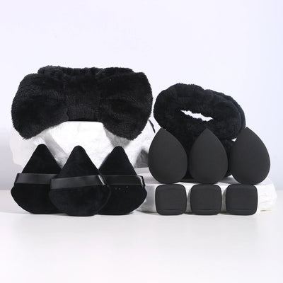 12pcs Multi-colored Fluffy Headband and Makeup Sponge Set-Sweet Style, Perfect Beauty Assistant