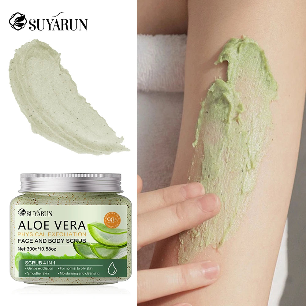 SUYARUN Natural Aloe Vera Exfoliating Scrub for Face & Body - Moisturizing Organic Formula, Gentle Skin Renewal 300g.