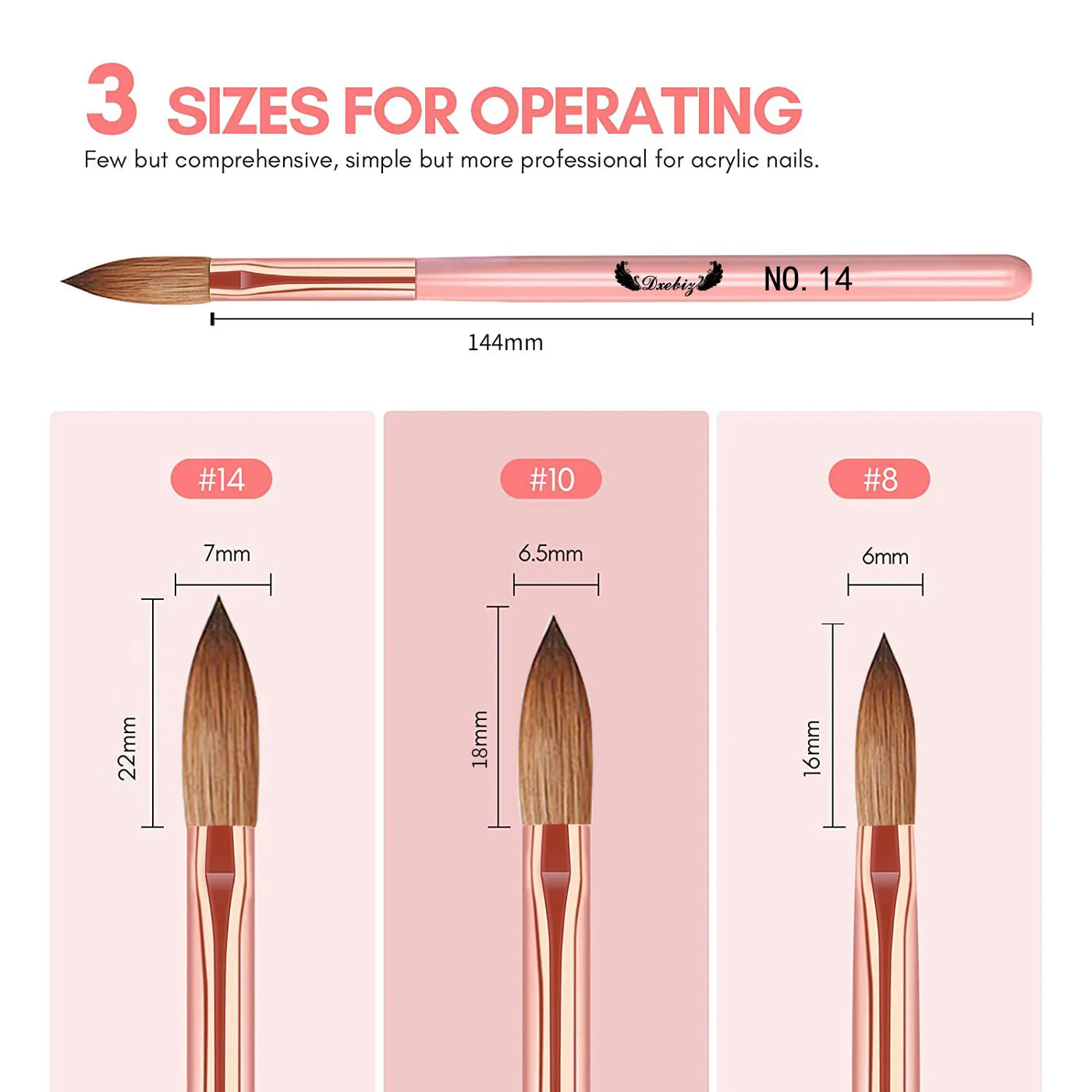 3/4/5 PCS Kolinsky Nail Art Brush Acrylic Powder Application Nail Mink Brush Gel Builder Nail Tools Manicure Extension Carving