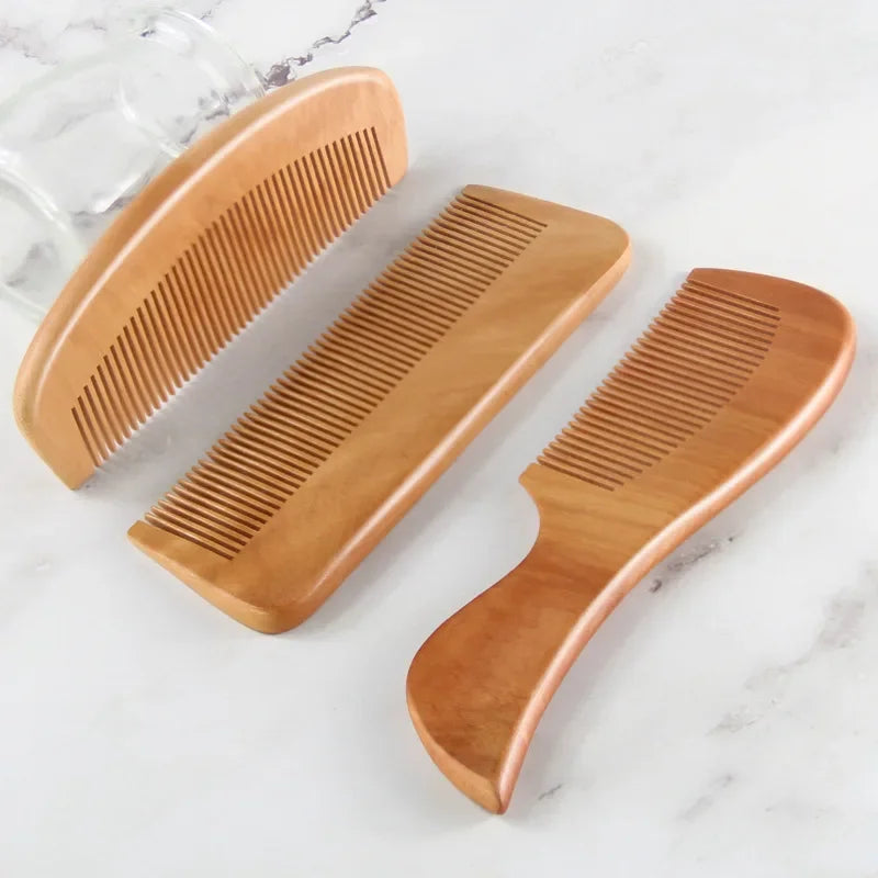 1Pcs Peach Wood Comb Flower Painted Anti-Static Natural Head Massage Comb Handmade Wooden Hair Comb Hair Styling Tools For Gift