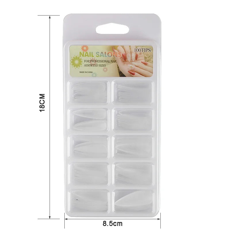 100pcs/Box Clear Seamless Acrylic Press on False Nails T-shaped Nails Water Drop Nails Tips for Extension Manicure Tools