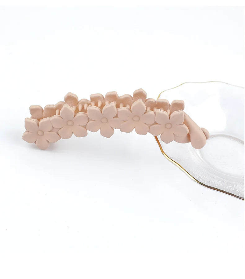 Fashion Pink Flower Banana Hair Clips Simple Non-Slip Frosted Hair Claws for Women Girls Bath Ponytail Hairpins Barrettes Coffee