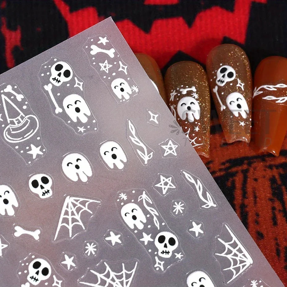 Cartoon Ghost Pumpkin Nail Art Stickers Cute Halloween Spooky Glamour Spider Web Skull Design Magic Festive Decor Manicure Foils
