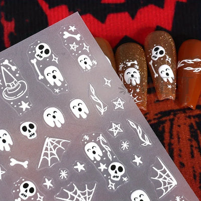 Cartoon Ghost Pumpkin Nail Art Stickers Cute Halloween Spooky Glamour Spider Web Skull Design Magic Festive Decor Manicure Foils