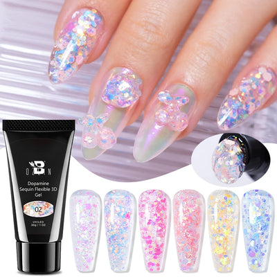 30g Dopamine Sequin Flexible 3D Gel Non Stick Hand Solid Extension Nail Gel Nude Pink White Extension Gel Rhinestone Glue Gel