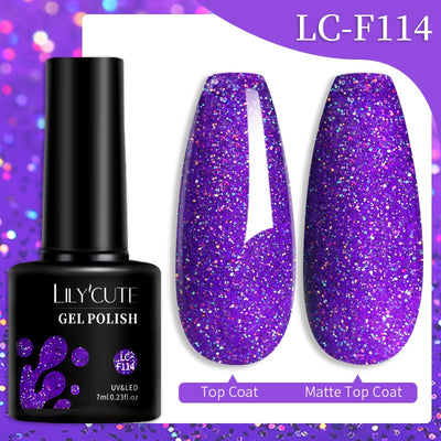 Lilycute Auroras Effect Gel Nail Polish Top Coat Summer Purple Spar Glitter Laser Semi Permanent Soak Off Nail Art Gel Varnish