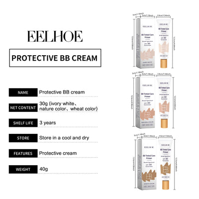 Tinted BB Cream with SPF 30 Full Coverage Invisible Pores Acne Brightening Niacinamide Nude Makeup Facial Foundation Waterproof