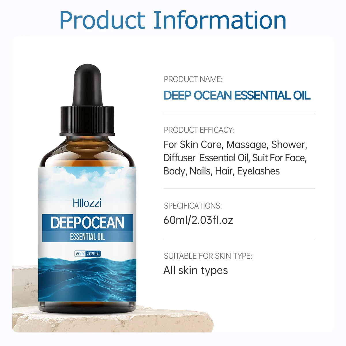 Deep Oceam essential oil nourishes and moisturizes, cares for hair, and is suitable for body massage and hair care.