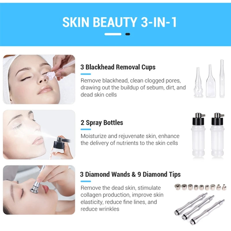 3 IN 1 Diamond Microdermabrasion hydra diamond Beauty Machine Water Spray Suction Blackhead Exfoliation Face Peeling Skin Tools