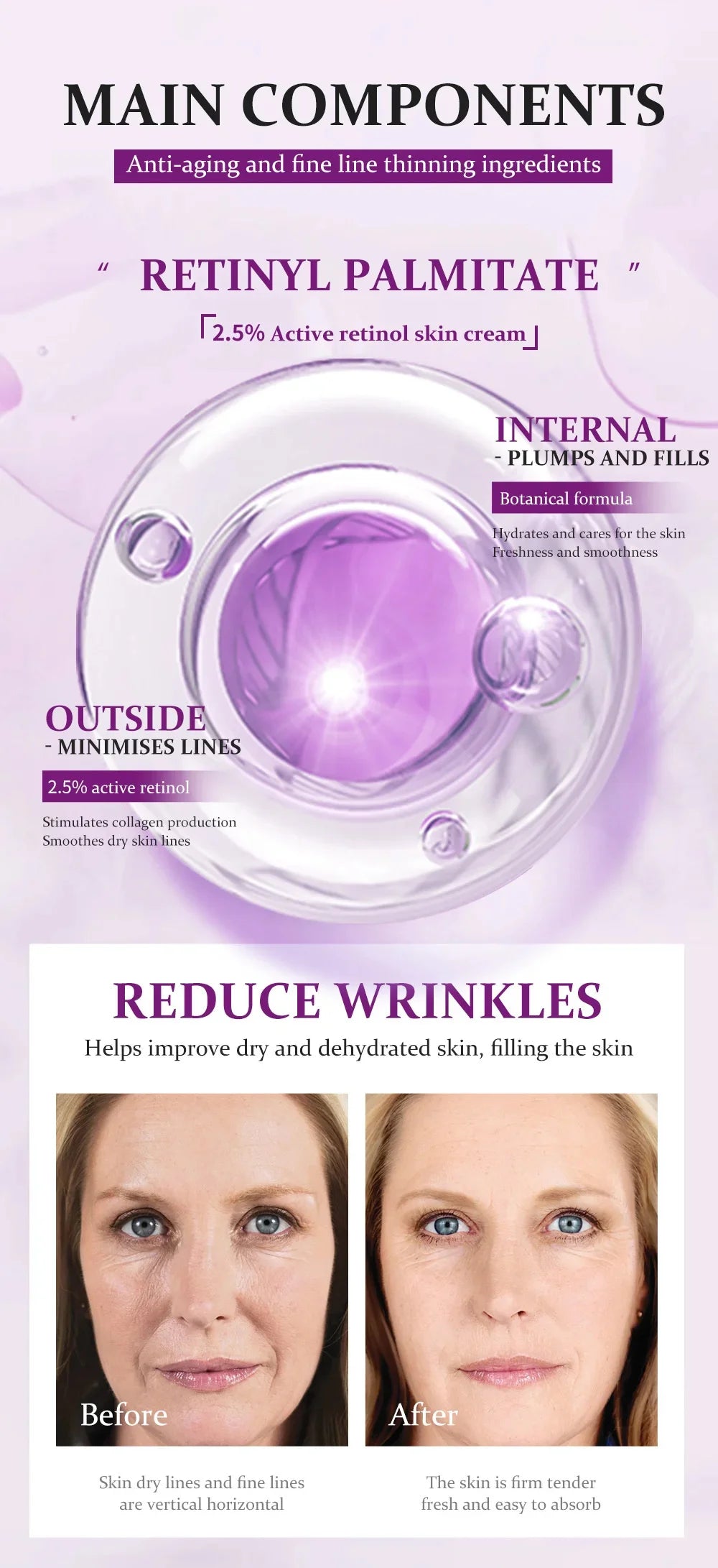 Instant Wrinkle Remover Face Cream Anti Aging Firming Lifting Fade Fine Lines Whitening Moisturizing Brighten Tighten Skin Care