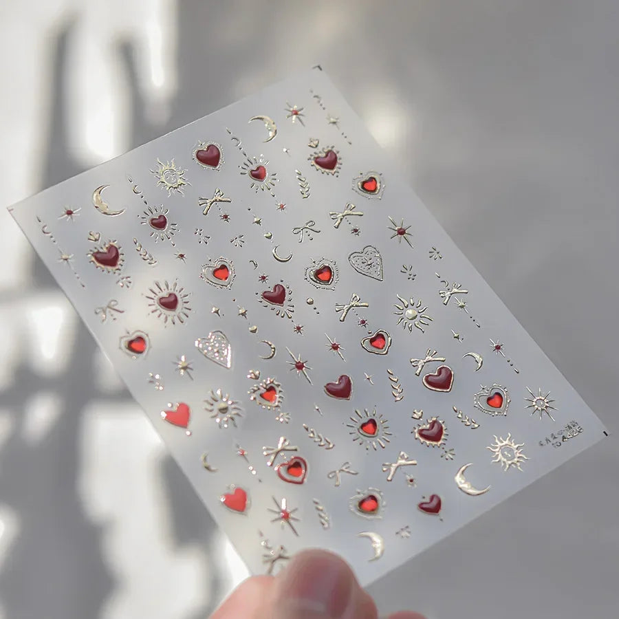 Cat's Eye 5D Gradient European Love Heart Gem Wing Crystal Geometric Colorful Self Adhesive Nail Art Stickers Manicure Decals