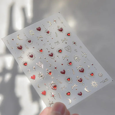 Cat's Eye 5D Gradient European Love Heart Gem Wing Crystal Geometric Colorful Self Adhesive Nail Art Stickers Manicure Decals