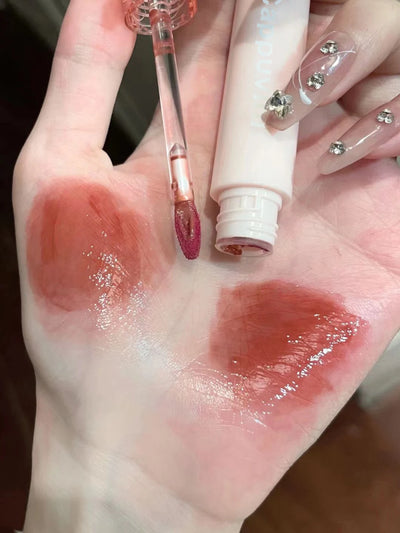 Cherry Pink Mirror Water Lip Gloss Waterproof Nude Brown Clear Tint Glass Lip Oil Liquid Lipstick for Makeup